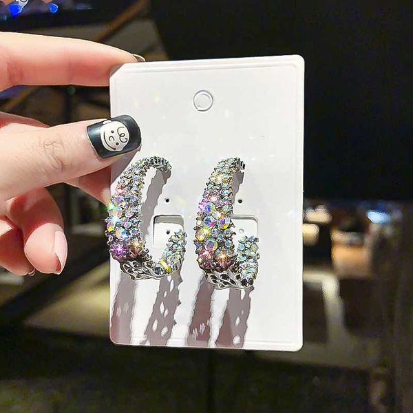 

aensoa 2020 fashion jewelry rhinestone hoop earrings for women punk rock big crystal earrings fashion new circle round earring, Golden;silver