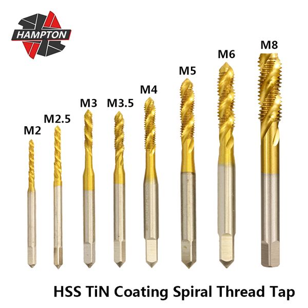 

hampton titanium coated m2-m8 screw tap drill bit for metalworking high speed steel 6542 plug tap spiral thread hand tools