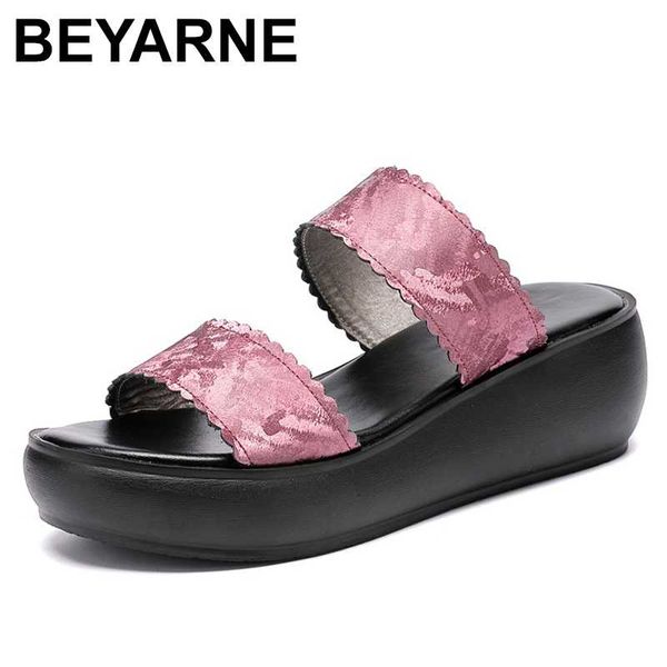

beyarne summer slippers shoes 2020 women women slipper ladies wedges heels fashion summer genuine leather shoes platform, Black