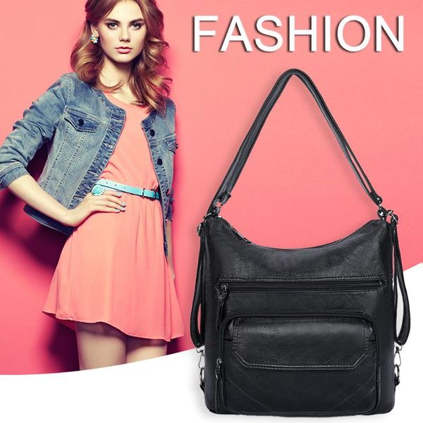 

fashion crossbody bags women pu leather solid color large capacity shoulder messenger ladies multi-pocket travel shopping bag