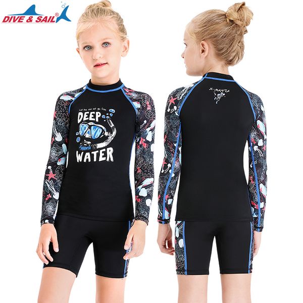 

boys girls two piece long sleeve rash guard swimsuits sunsuit lycra surfing snorkeling swimming bathing suits beachwear sunsuit