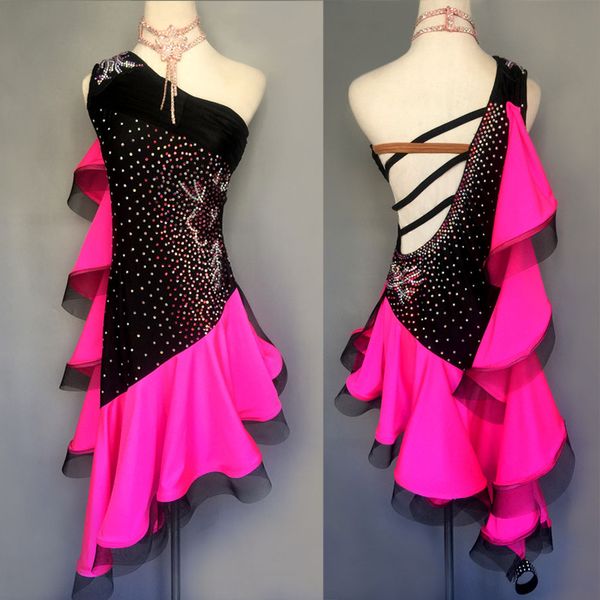 

stage wear 2021 latin dance costume professional competition dress necklace suit dancing rhinestone performing female, Black;red