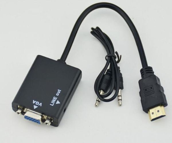 

100pcs hdmi to vga female and with 3.5mm jack audio cable video converter adapter for tv pc lapdvd