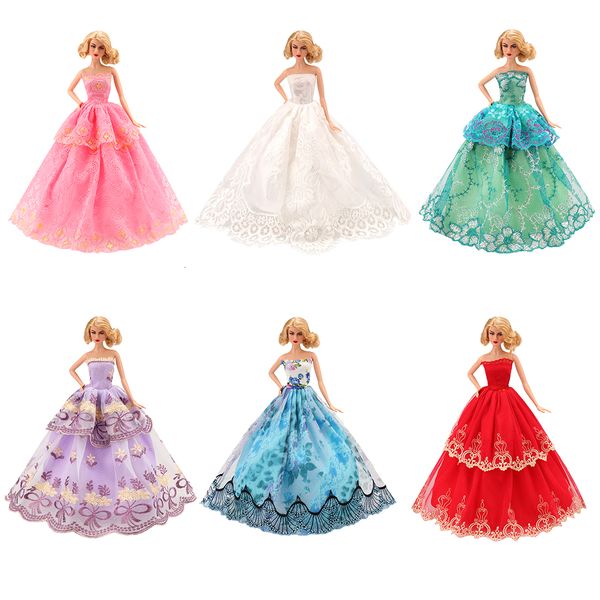 

fashion beautiful handmade 5 items/set doll accessories long tail wedding party princess dresses for barbie toys for girl gifts, Silver