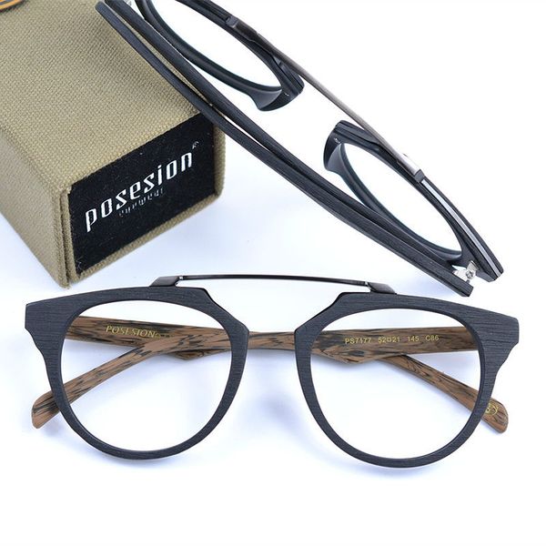 

vintage design no nose round wood optical glasses feame men wooden black brown handmade acetate eyeglasses retro large eyewear