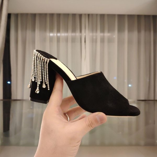 

luxury high heels tassel sandals summer brand design women shoes fashion slip-on female sandals, Black
