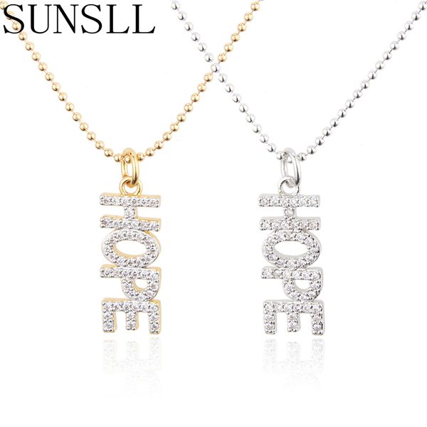 

sunsll fashion gold necklace white cubic zircon hope pendant necklace for women party simple fine jewelry chain gifts, Silver