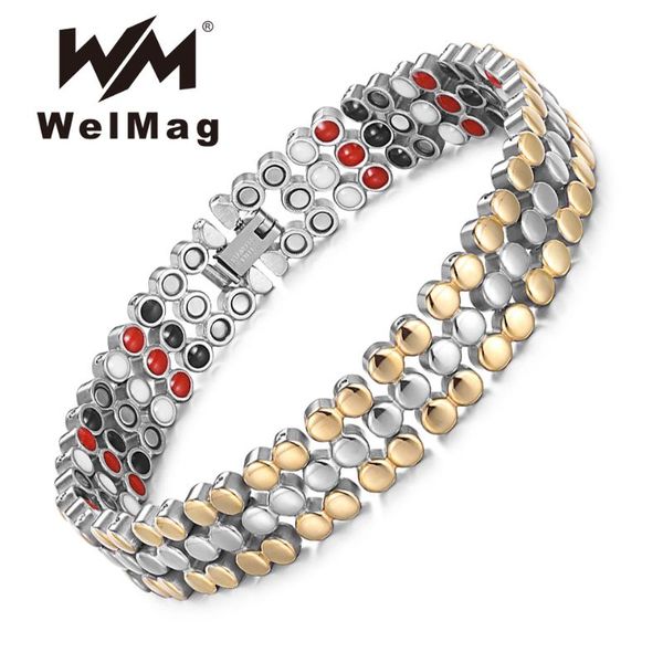 

welmag women magnetic bracelet stainless steel gold link chain friendship therapy bracelets health elements jewelry, Red;blue
