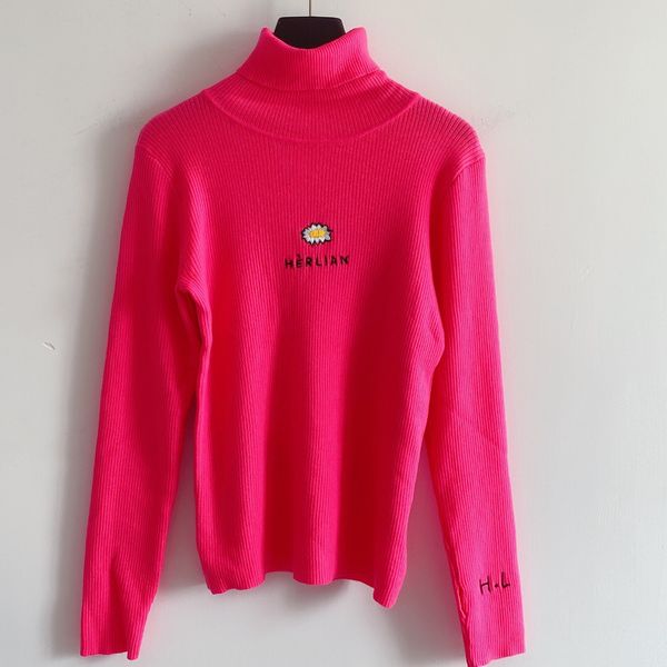 

2020 cardigan women's letter ullovers knitted sweater women's casual slim red chrysanthemum turtleneck jacket pullover women, White;black