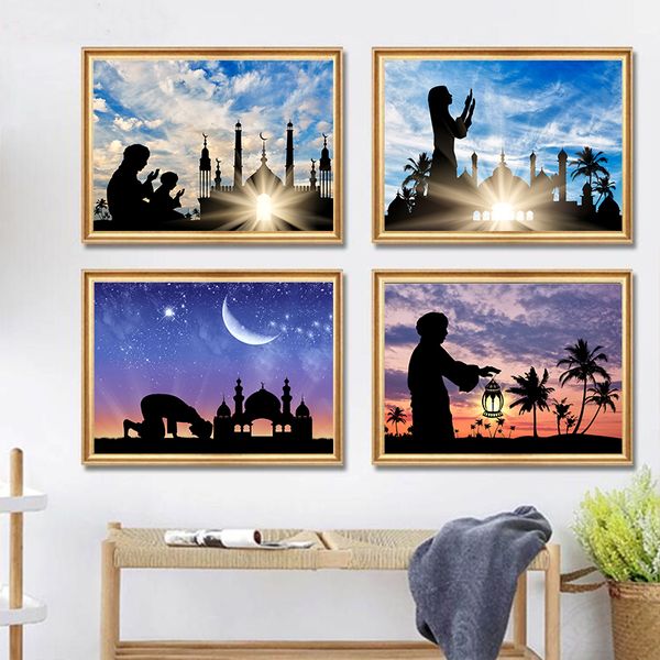 

wall art мечети намаз плакаты и печать голубое небо закат холст картины мусульманская поклоняющийся фотографии для гостиной декор