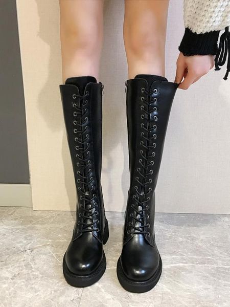

shoes fashion boots woman low heels booties booties ladies boots-women round toe punk mid calf rubber over-the-knee, Black