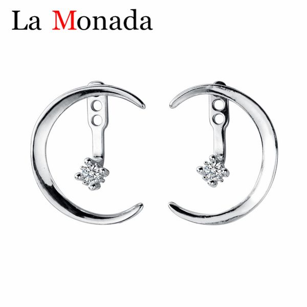 

stud unusual design 925 sterling silver after hanging type moon cz zircon earrings for women fashion girl sterling-silver-jewelr, Golden;silver