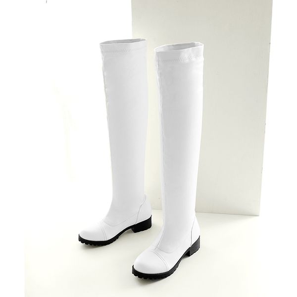 

boots size 34-43 women low- heel over the knee elastic force pu shoes woman slim thigh, Black