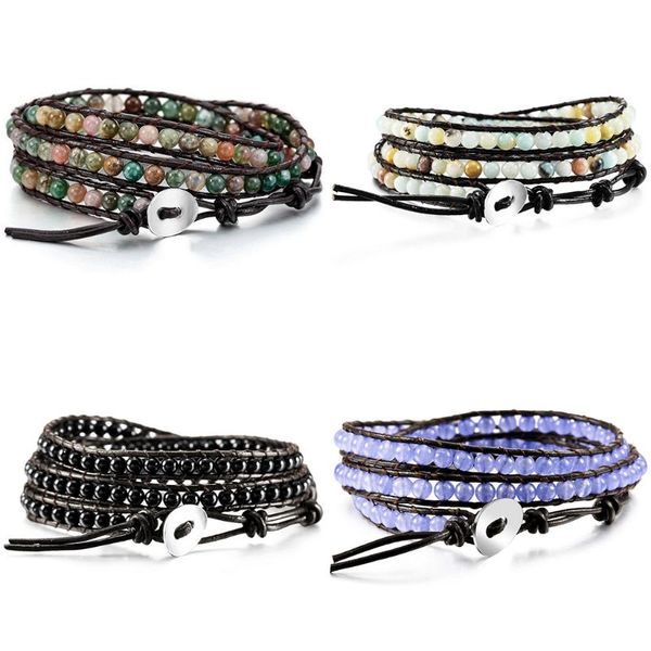 

multi-layer leather beaded bracelet adjustable cuff bead rope jewellery gifts xxfd, Black