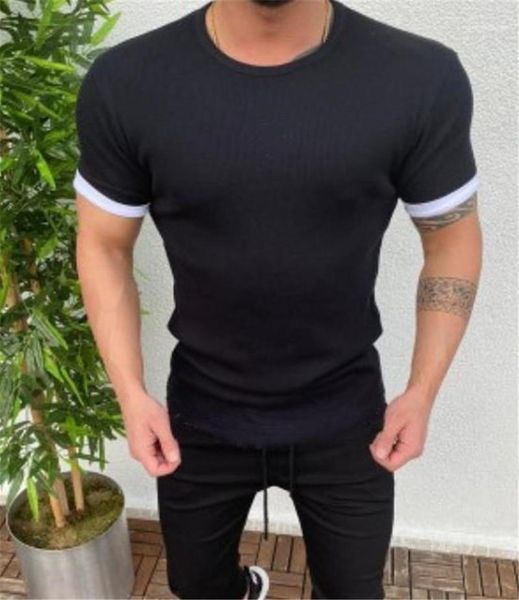 

natural color fashion homme tshirts panelled short sleeve crew neck designer male tees crew neck summer mens tshirts, White;black