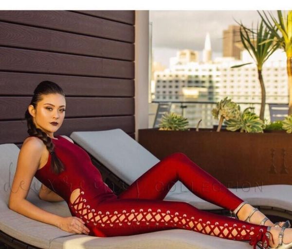 

red black beige sleeveless size weaving bandage jumpsuit cute party jumpsuit, Black;white