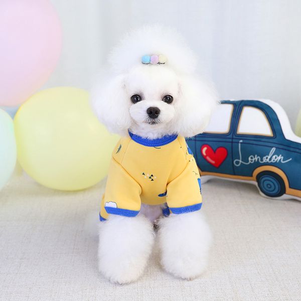 

pet pajamas cute puppy apparel jumpsuit comfy for all seasons, dog cotton romper 4 sleeves costume
