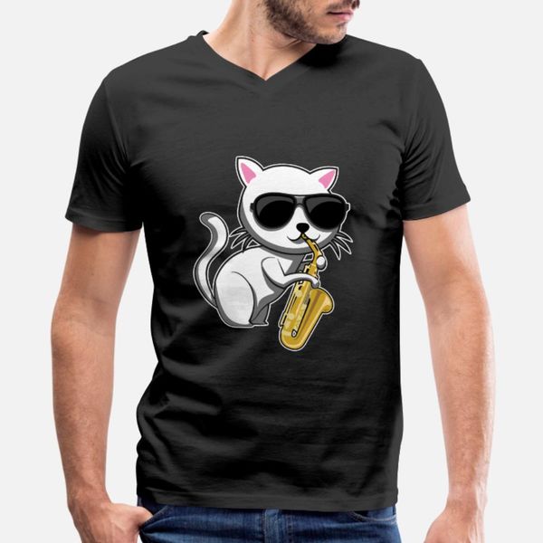 

cat playing saxophone saxophonist gift idea shirt t shirt men designer cotton size s-3xl pictures famous basic summer family shirt