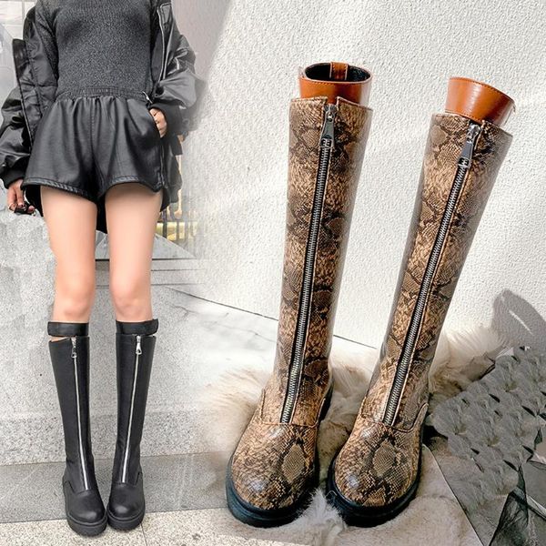 

embroidered boots women snake pattern low-heele square head front zipper western rodeo cowboy long boots zapatos de mujer, Black