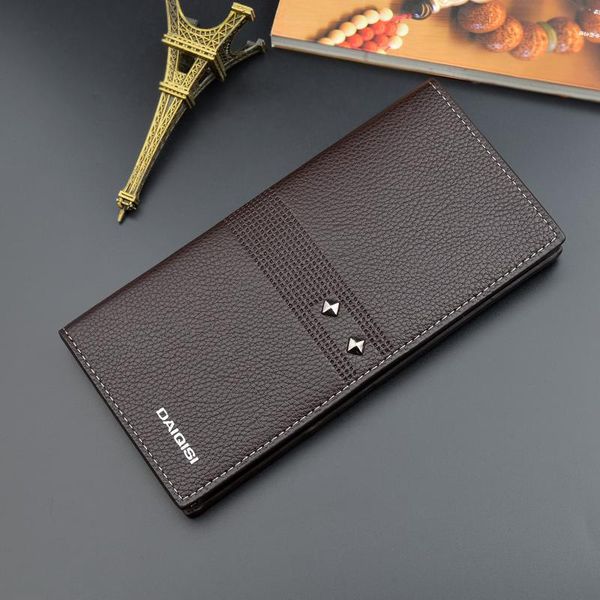 

new men s wallet long coin purse multi-card position large capacity thin open three fold soft wallet rivet wallet 0018