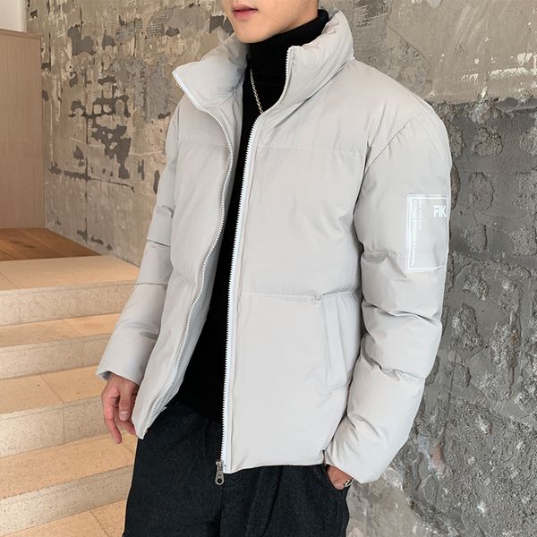 

men's down & parkas men cotton coat stand collar windproof wrinkle solid color male print warm zipper man, Black