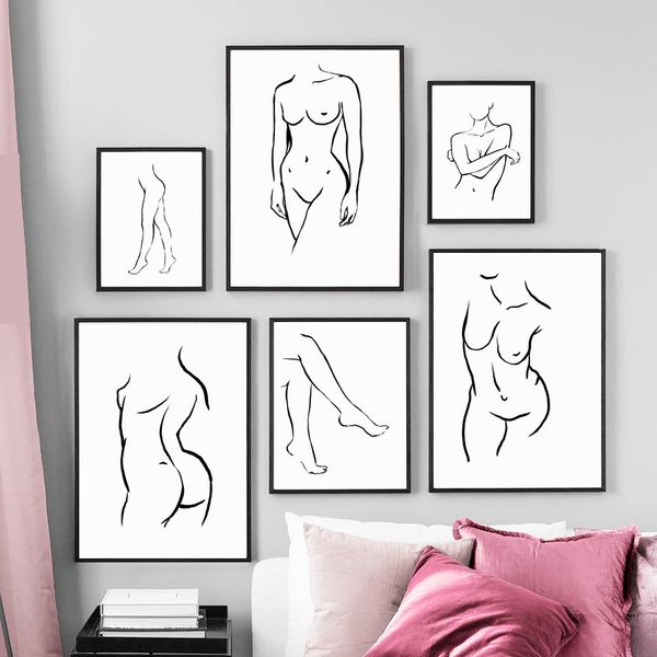 

wall art canvas painting abstract drewing girl body black white nordic posters and prints wall pictures for living room decor