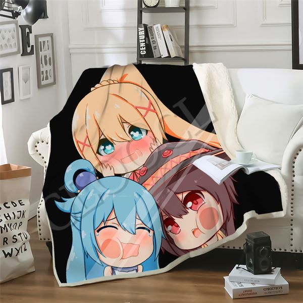 

cloocl japanese anime kawaii loli blankets 3d print konosuba megumin double layer sherpa blanket on bed home textiles dreamlike style
