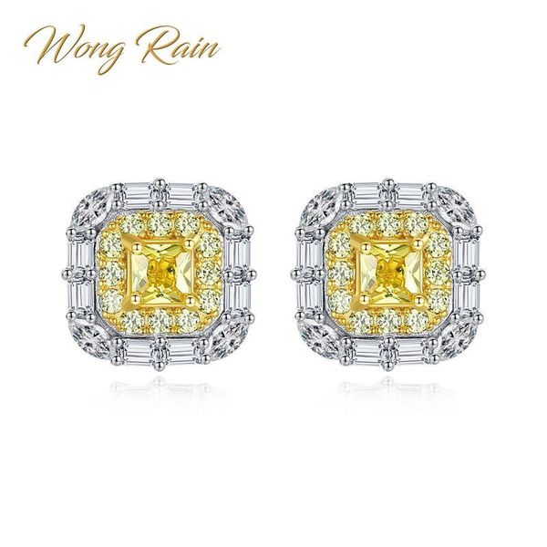 

wong дождь chic 100% 925 sterling silver создано муассанит цитрин gemstone серьги стержня уха венчания чистовая оптовой продажи ювелирных из, Golden;silver