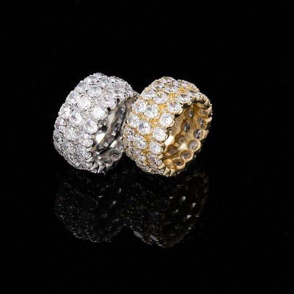 

hip hop three rows of big zircon rings iced out gold ring men women rapper jewelry new hot, Golden;silver