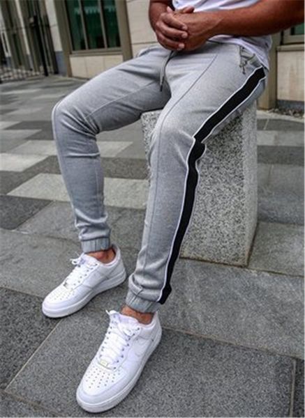 

man elasticity sweatpants fashion trend middle waist tie feet trousers designer male new autumn sports caual drawstring pants, Black