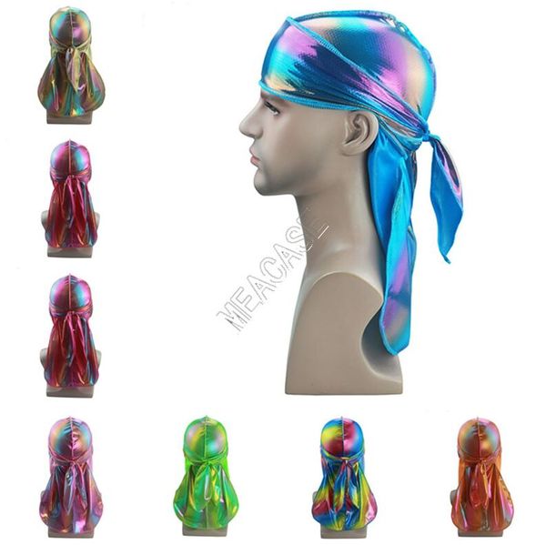 

new colorful laser sparkly durags turban shiny silky durag bandana turban wave caps headbands headwear accessorries pirate caps d82411, Yellow
