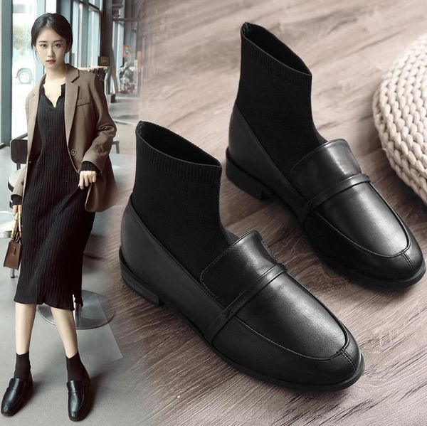 

sagace boots women's british style round toe boots leisure solid color students square low heel shoes botines mujer aug15, Black