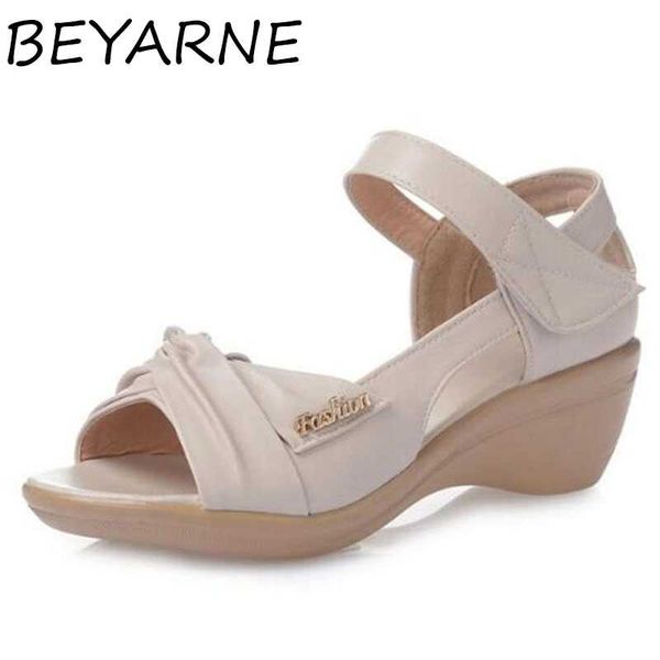 

beyarne promotion light comfort summer shoes women sandals fashion shoes plus size genuine leather woman wedge sandals, Black