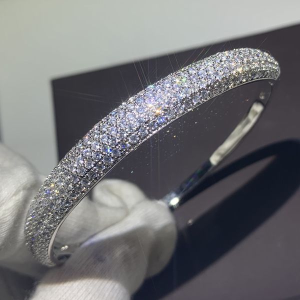 

brand new arrival luxury jewelry 925 sterling silver pave white sapphire 5 rows cz promise bangle women wedding bracelet for lovers'gif, Black