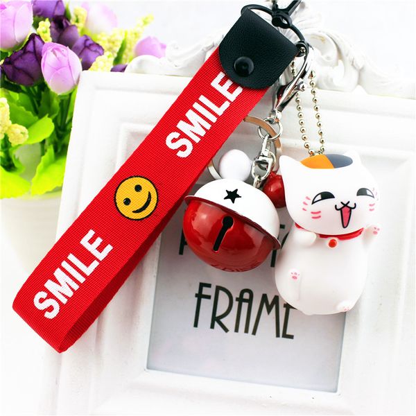 

cute cartoon dolls cat bells keychain porte clef women keyring car trinket couple key chains key ring charms chaveiro pendant, Silver