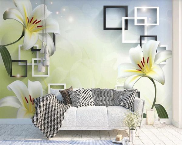 Moderne 3D-Tapete, individuelles Foto, 3D-Tapete, frische Lilienblume, Sofa, TV, TV-Hintergrund, Wand, romantische Blumen-3D-Tapete