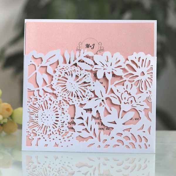 

new 10pcs hollow out laser cut bride wedding invitation greeting card personalized wedding party supplies 4 colors optional