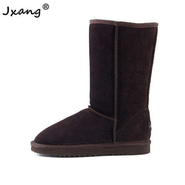 

jxang new 2020 fashion australia women snow boots genuine leather cowhide women's high boot winter warm women boots shoes, Black