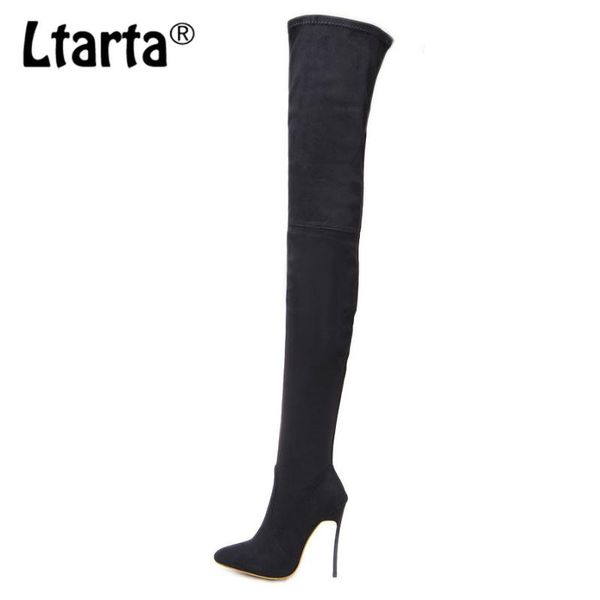 

boots ltarta 2021 winter large size long high-heeled women's pointed suede tube over the knee df-yxb226-2, Black
