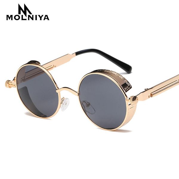 

drop shipping gothic steampunk round metal sunglasses for men women mirrored circle sun glasses brand designer retro vintage, White;black
