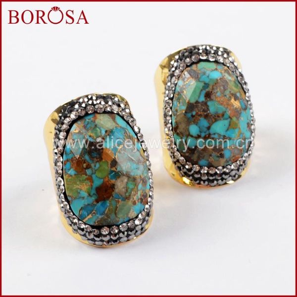 

borosa druzy jewelry 5/10pcs natural blue stone gold band rings,orm turquoises crystal paved zircons gems rings jab900, Golden;silver