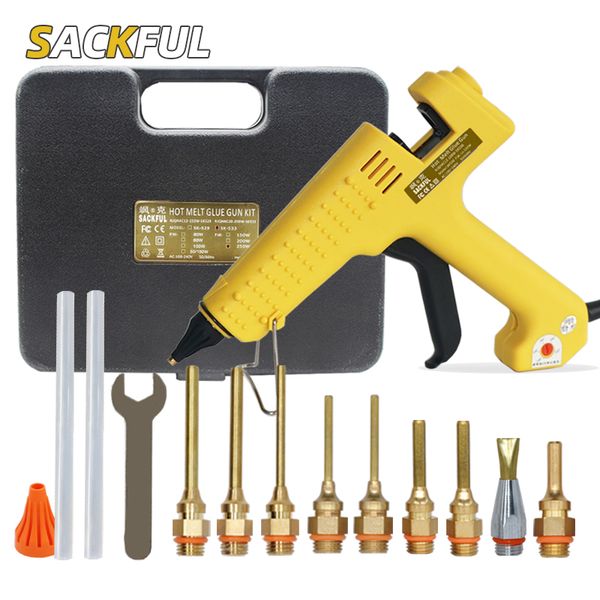 

glue gun box 150w 200w 250w melt glue gun adjustable temperature with long nozzle professional tool kit