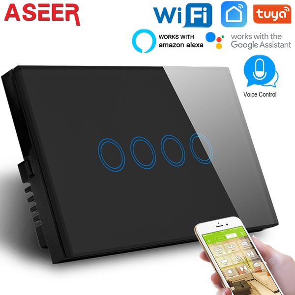 

aseer смарт жизнь туя 4 gang wifi переключатель света, au / us wireless intelligence настенные переключатели, совместимые alexa google assis