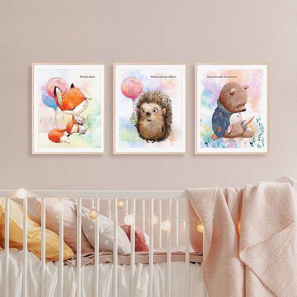 

hd printed fox bear hedgehog wall art canvas painting nordic posters and prints wall pictures print for kids room decoration