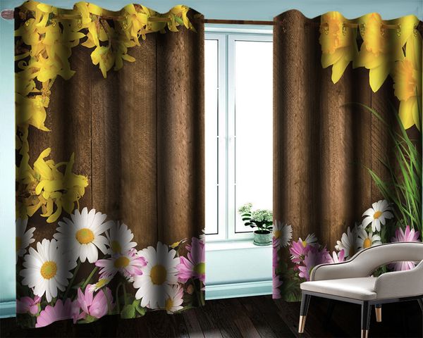 

3d curtain 3d modern floral curtain window delicate flowers on wooden board decorative interior beautiful blackout curtains