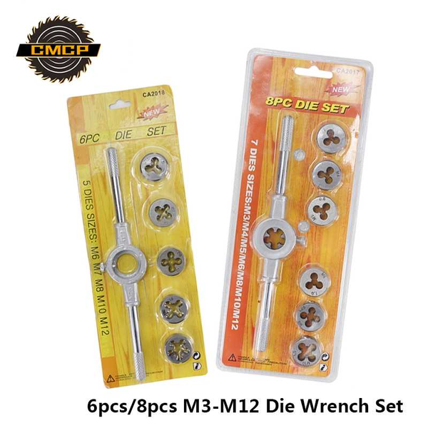 

6pcs/8pcs m3 m4 m5 m6 m7 m8 m10 m12 die wrench set metric tap and die set alloy steel thread hand tools screw thread tap