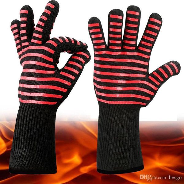 

wholesale aramid material silicone gloves resistant high temperature 500 degree insulated oven kitchen silicone gloves bbq fire glove dh0051