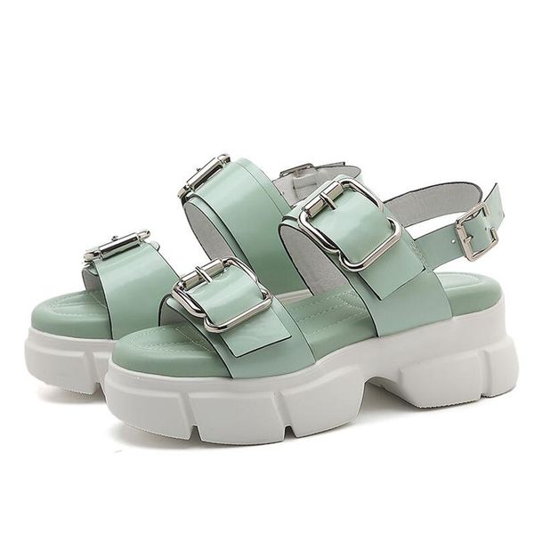 

women's sandals leather shoes 2020 summer solid color comfortable female beach shoes chunky sandals for woman non-slip shoe, Black