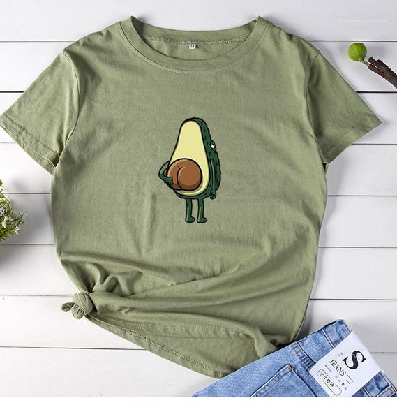 

designer tshirts loose solid color avocado printed crew neck casual plus szie womens clothing summer ladies, White