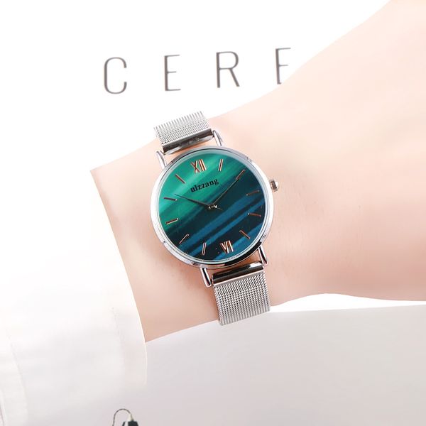 

simple silver watches women blue stainless steel mesh strap fashion casual mori girls quartz bracelet watch relogio feminino, Slivery;brown